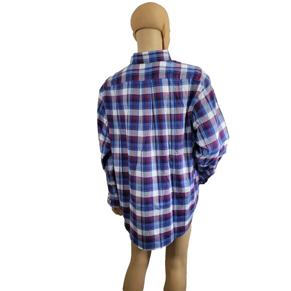 Roundtree Yorke Men's Shirt Size XL Pinpoint Oxford Berry Blue Plaid 33 - Picture 5 of 6